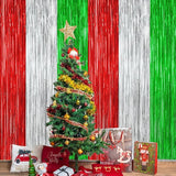 2 Pack Christmas Backdrop, 3.28 FT x 7.05 FT Red Silver Green Party
