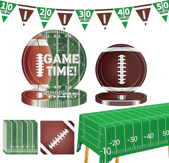 Football Party Supplies Kit Serve 24 Dinner Plates Napkins Banner