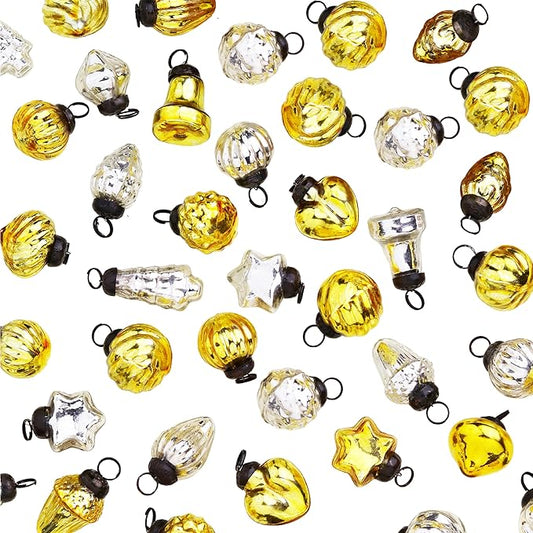 Indian Shelf 25 Piece Glass Silver Gold Christmas Ornaments Premium