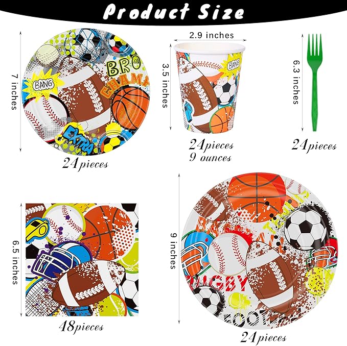 144 Pieces Sports Themed Paper Plates and Napkins Dinnerware Set