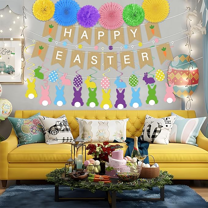 Easter Bunny Party Decorations Set for Home Happy Easter Banner