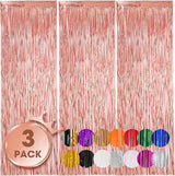 Voircoloria 3 Pack 3.3x8.2 Feet Rose Gold Foil Fringe Backdrop