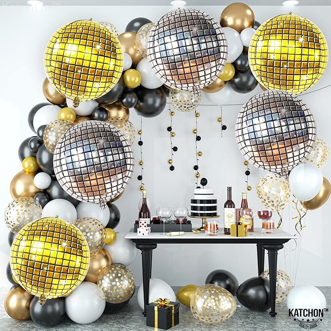 KatchOn, Large Gold and Silver Disco Ball Balloons - 22 Inch, Pack of