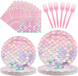 96 PCS Mermaid Party Plates & Napkins Set Serve 24 Disposable