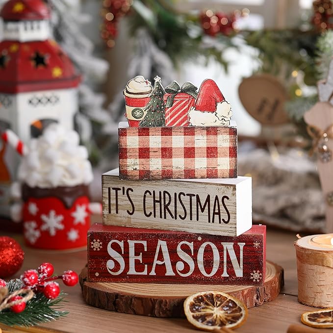 4 Pcs Christmas Table Decoration Wooden Hot Cocoa Santa Hat