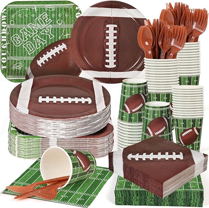 400 Pcs Football Party Supplies Paper Round Square Plates and