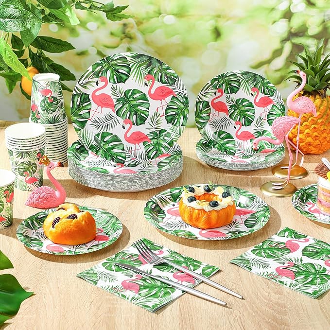 200 Pcs Tropical Flamingo Hawaiian Aloha Party Supplies Serve 50