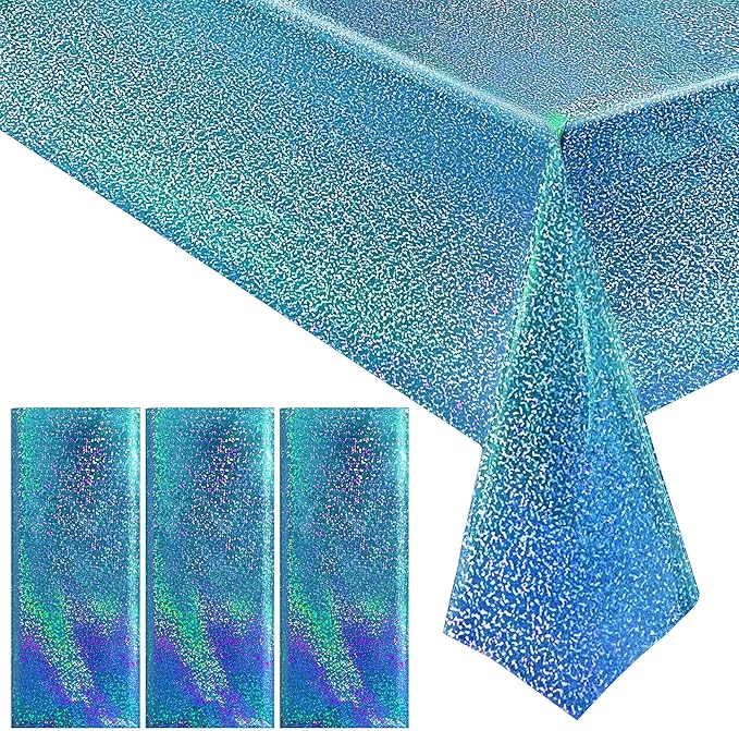 3pcs Blue Holographic Laser Tablecloths 40" x 108" Plastic Table