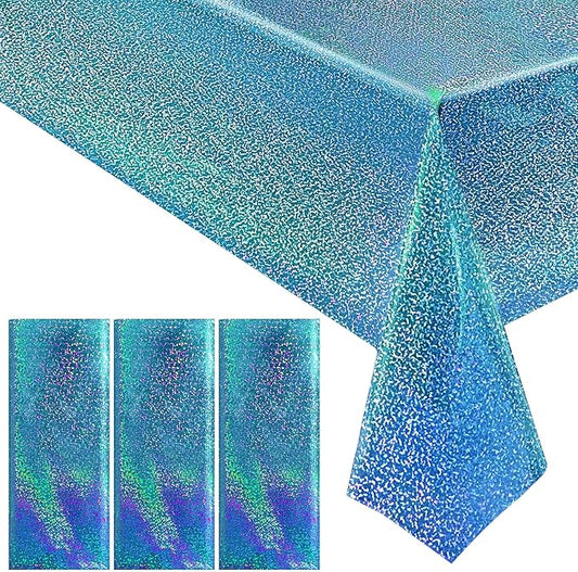 3pcs Blue Holographic Laser Tablecloths 40" x 108" Plastic Table