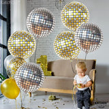 KatchOn, Silver and Gold Disco Ball Balloons -22 Inch, Pack of 6 | 4D