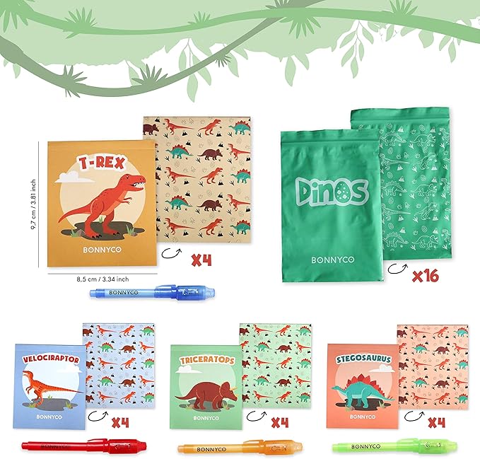 Invisible Ink Pen and Notebook Pack 16 Dinosaur Party Favors for