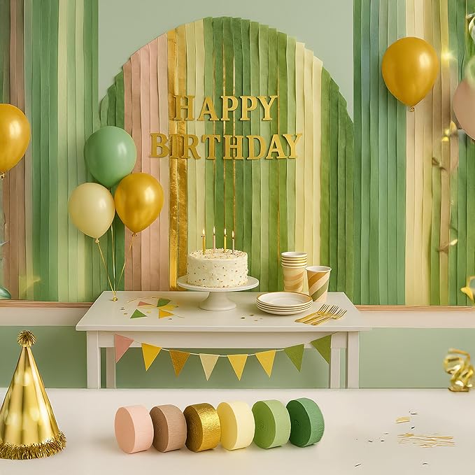 Captain Decor 6 Sage Green Streamers, 492 FT Sage Green Birthday