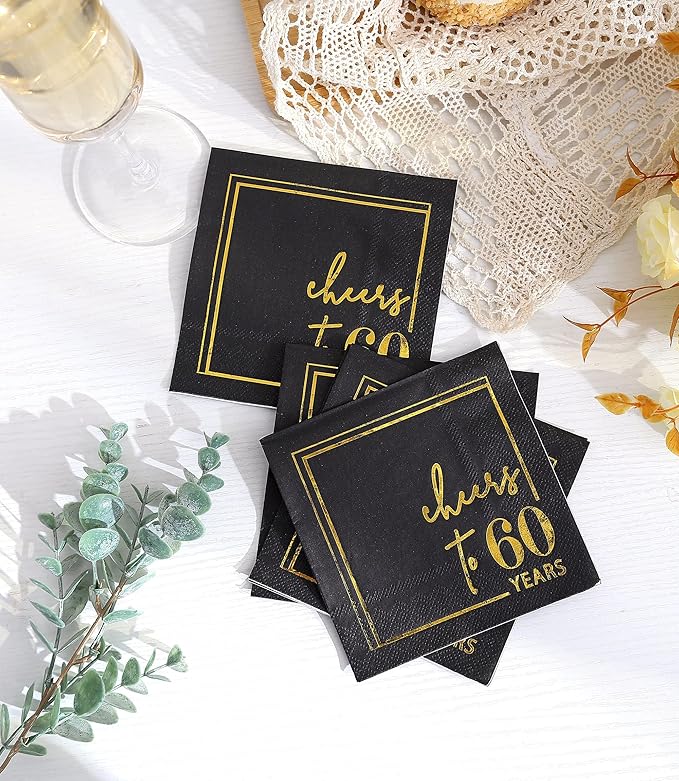 Cheers to Years Cocktail Napkins - 50 PK - 3-Ply Birthday Napkins 5x5