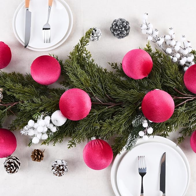 Velvet Ornaments for Christmas Tree Decorations - Hot Pink Xmas Ball