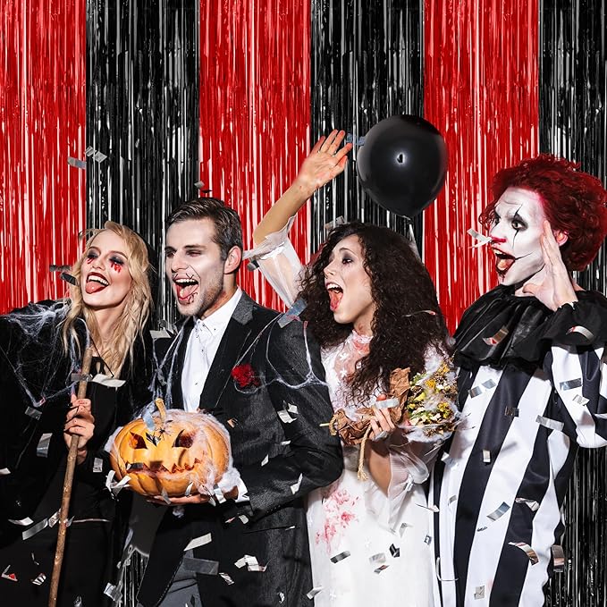 8 Pack Halloween Party Supplies, 3.28 FT x 7.05 FT Red and Black Foil
