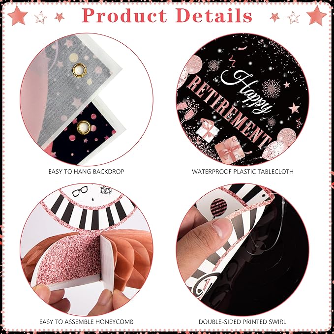 Retirement Party Decorations for Women 109Pcs Rose Gold Black Happy