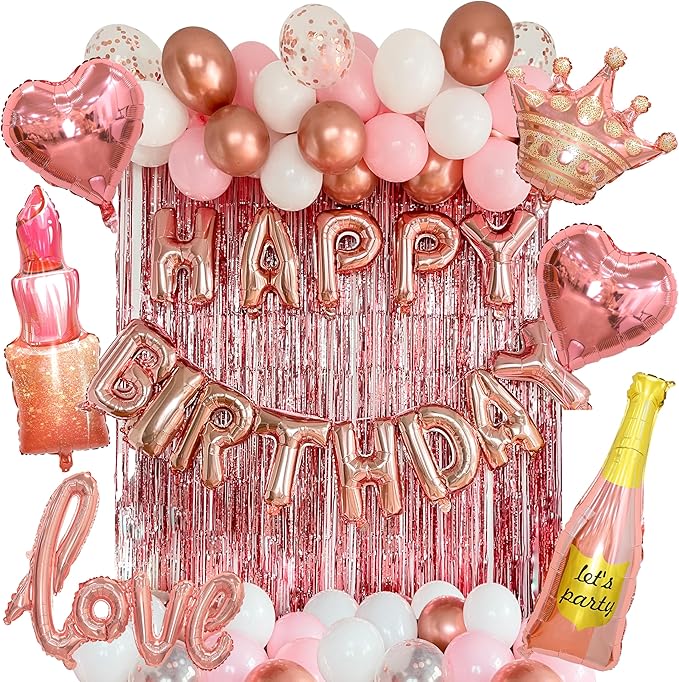 VIDAL CRAFTS 71 Piece Rose Gold Birthday Decorations for Women Party