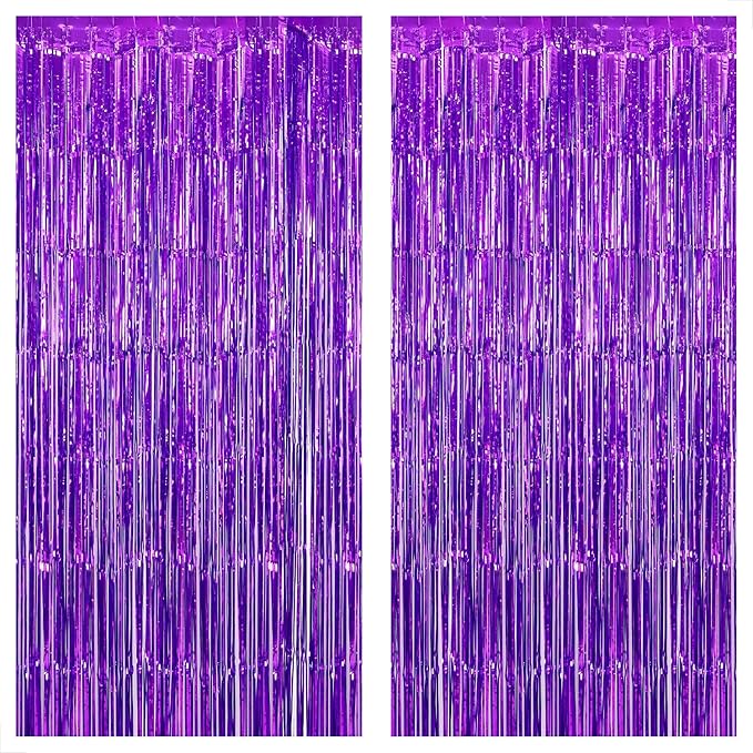 KatchOn, Metallic Purple Foil Fringe Curtain 3.2x8 Ft, Pack of 2 |