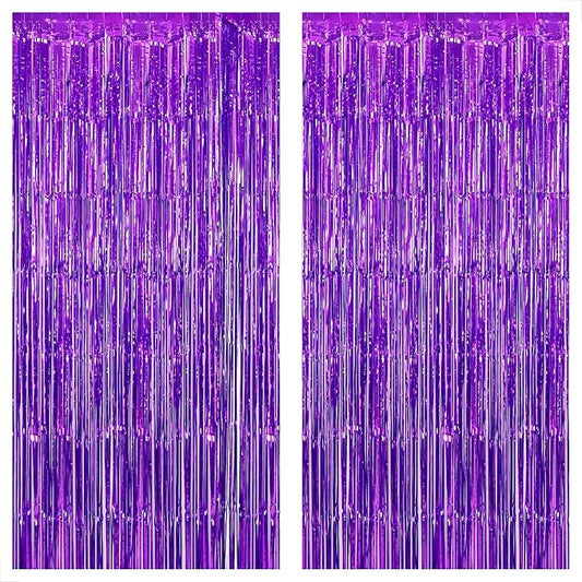KatchOn, Metallic Purple Foil Fringe Curtain 3.2x8 Ft, Pack of 2 |