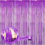 Voircoloria 3 Pack 3.3 x 8.2 ft Laser Purple Foil Fringe Backdrop