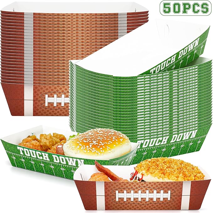 50PCS Football Party Decorations Football Paper Snack Tray Large