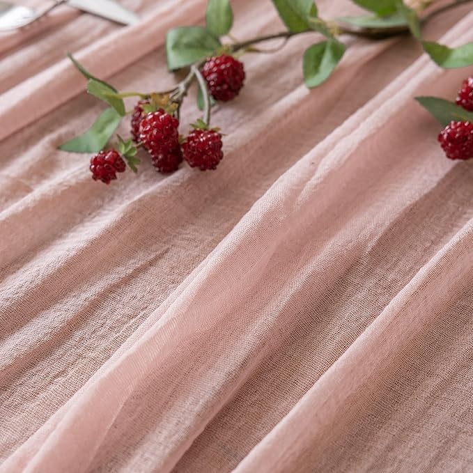 Keketoarrange Dusty Pink Table Runner Cheesecloth Gauze Rustic 120