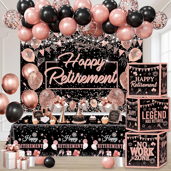 Retirement Party Decorations Rose Gold Balloons Happy retirement