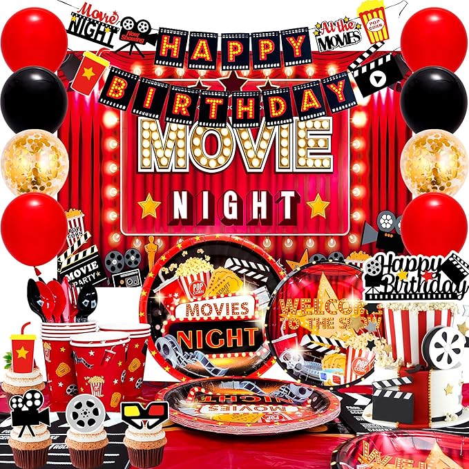 116Pcs Movie Night Birthday Party Decorations 10 Guests Movie Night