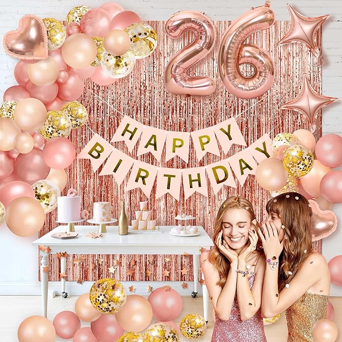 Women's Rose Gold Party Decorations Happy Birthday Banner Tassel