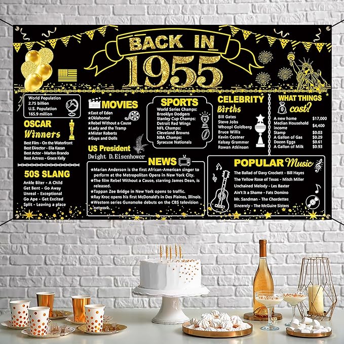 DARUNAXY 71st Birthday Black Gold Party Decoration, Back in 1955