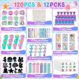 120Pcs Mermaid Party Favors Stickers Pencils Notebooks Stampers