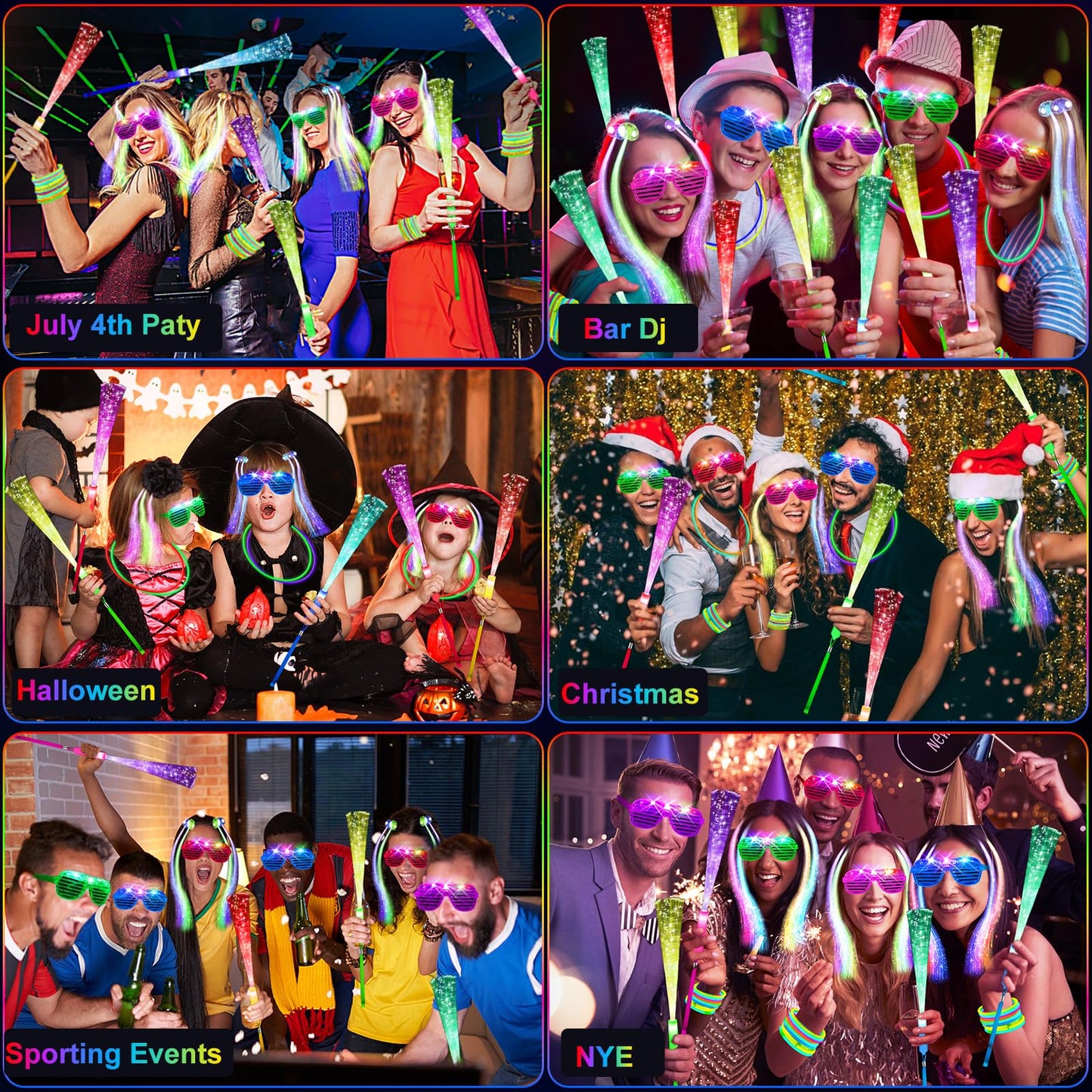 OLUPP 148 PCS Glow in the Dark Party Supplies, 16 Fiber Optic Wands,