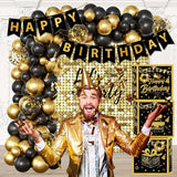 Black and Gold Birthday Party Decorations for Men Women Includes