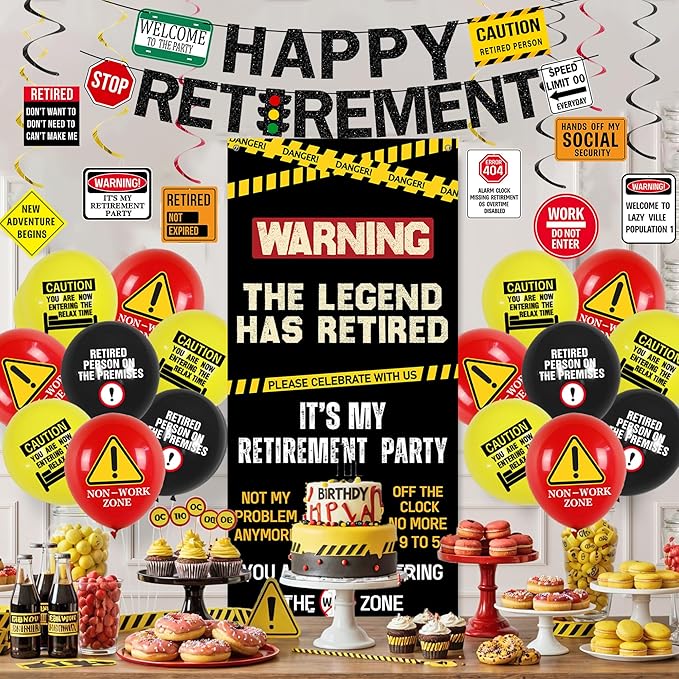 Retirement Decorations Men Women Caution Logos Happy Retirement