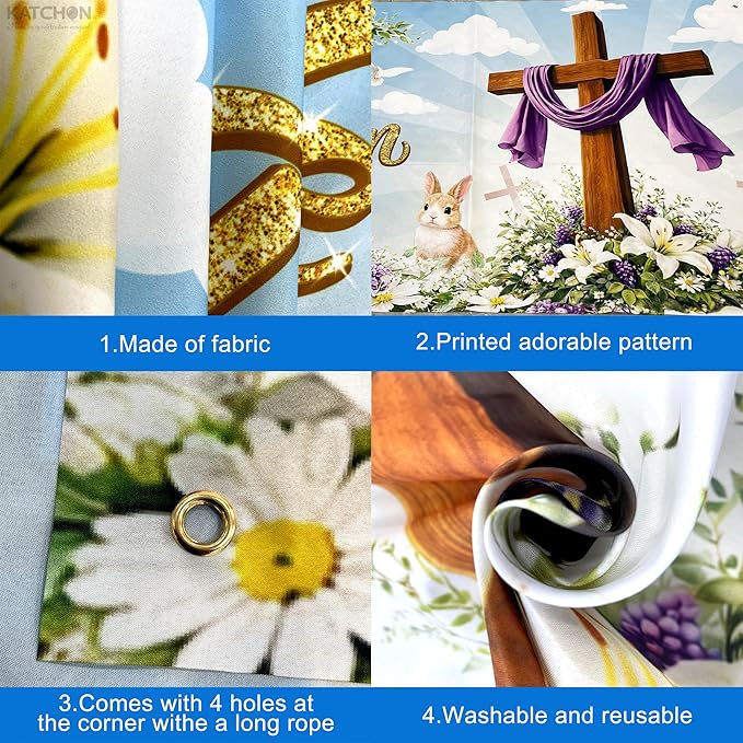 Large Happy Easter Banner 72x44 Inch He is Risen Backdrop for Easter