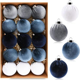 Velvet Christmas Ornaments Balls for Tree - 15pcs Blue Shatterproof