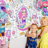 Mermaid Coloring Tablecloth for Kids 30x72 Inch Poster with Mermaids