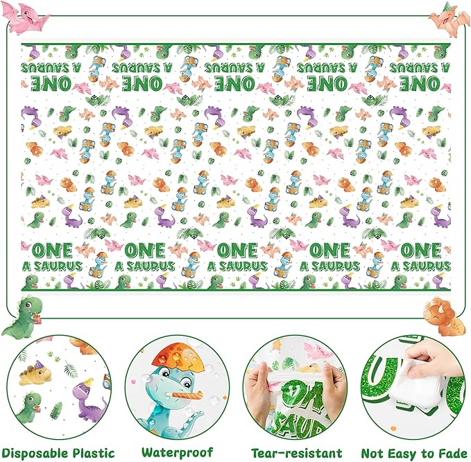 Dinosaur 1st Birthday Party Tablecloths 3Pcs One A Saurus Party