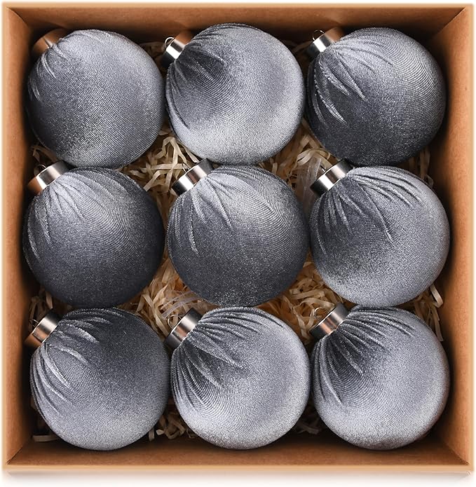 Velvet Ornaments for Christmas Tree Decorations - Gray Xmas Ball