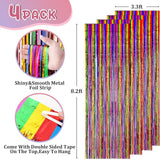 Voircoloria 4 Pack 3.3x8.2 Feet Rainbow Foil Fringe Backdrop