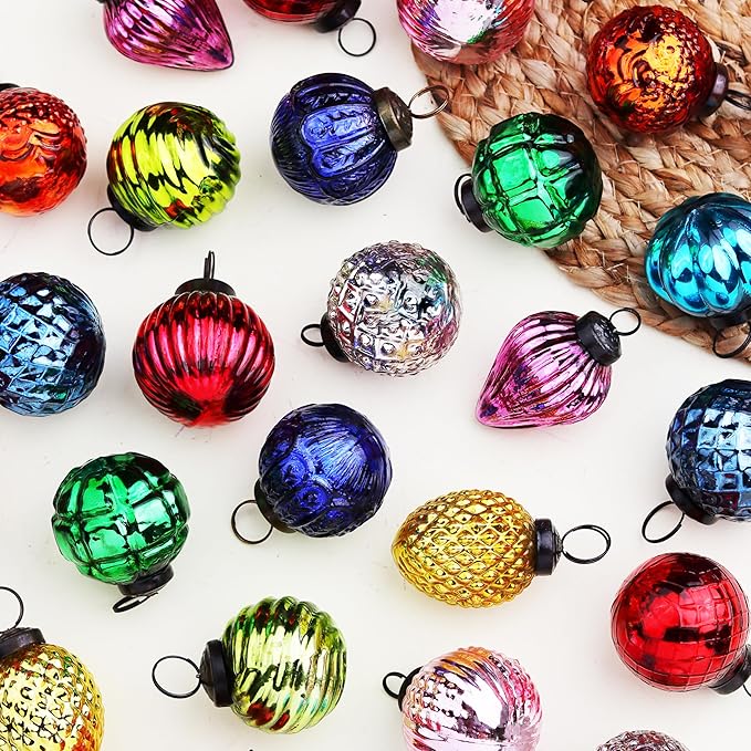 IndianShelf 24 Large Vintage Christmas Ornaments Multi Glass