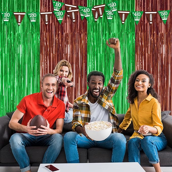 2 Pack Football Party Decorations, 3.28 FT x 7.05 FT Tinsel Backdrop,