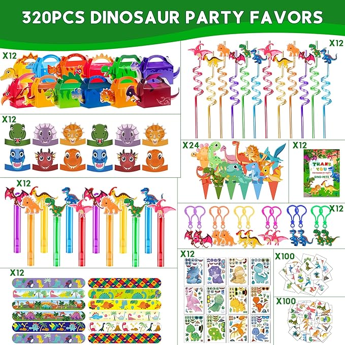 320PCS Dinosaur Birthday Party Decorations Favors Supplies Dino
