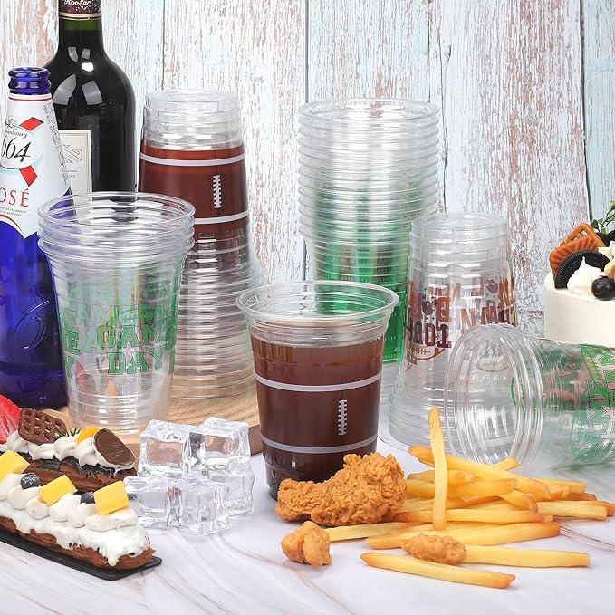 120 PCS Football Cups 16 OZ Disposable Plastic Football Party Cups