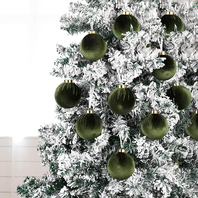 Velvet Ornaments for Christmas Tree Decorations - Moss Green Xmas