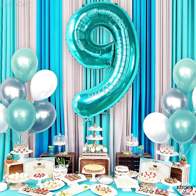 KatchOn, Giant Aqua Blue Number 9 Balloon - 40 Inch | Foil 9 Birthday