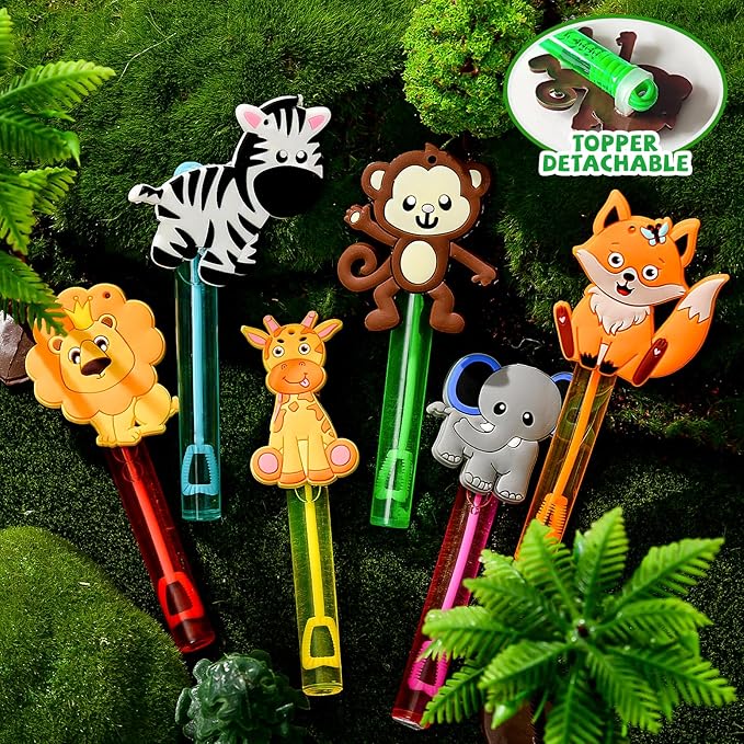 Safari Party Favors 24Pcs Jungle Animals Mini Bubble Wands for Kids