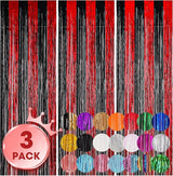 Voircoloria 3 Pack 3.3x8.2 Feet Red and Black Foil Fringe Backdrop