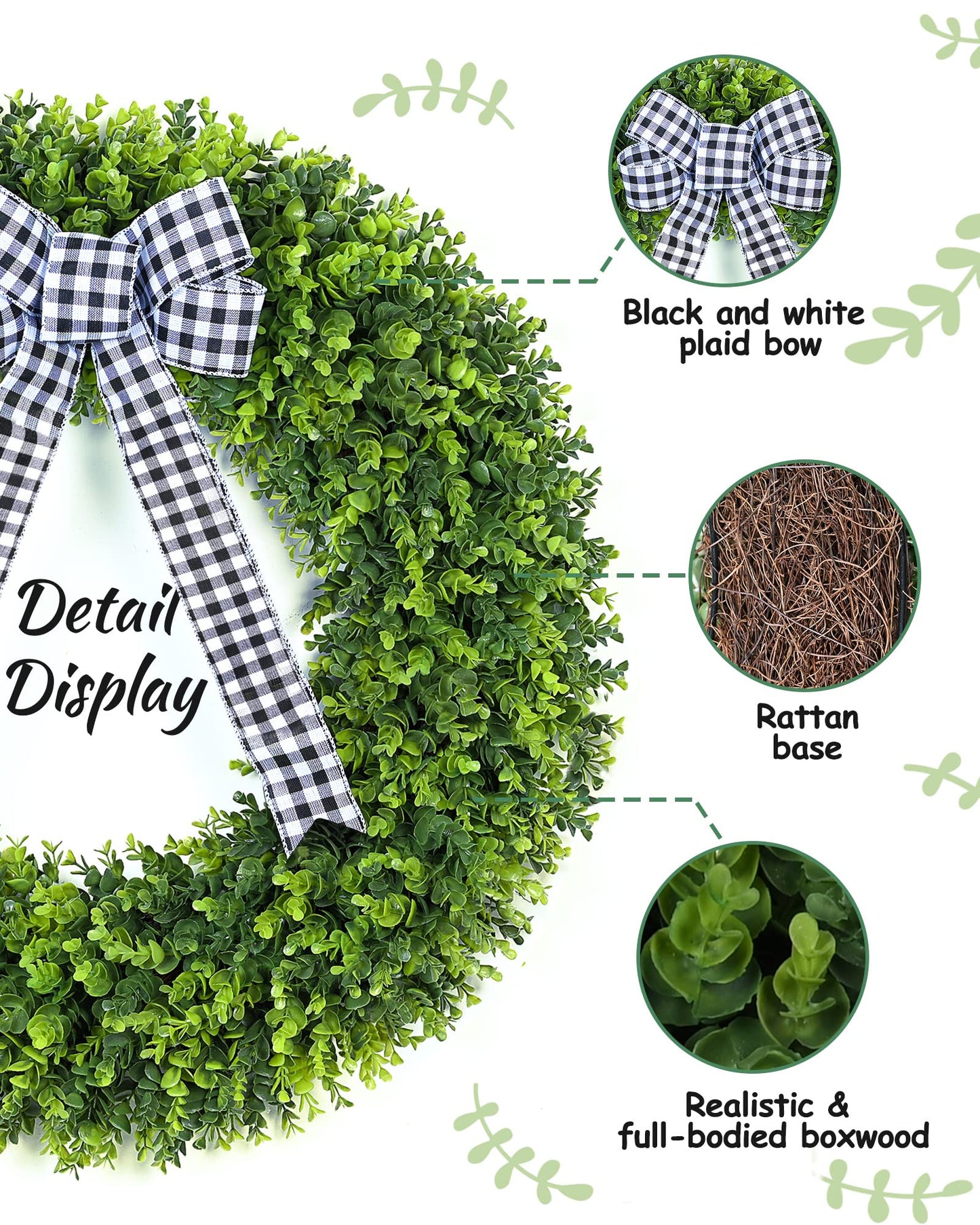Vlorart 32" Faux Round Boxwood Wreath, Artificial Large Boxwood Wreath