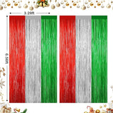 2 Pack Christmas Backdrop, Red Silver Green Party Streamer, Metallic